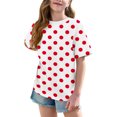thumbnail image 3 of T-Shirts à Manches Courtes à Col Rond pour Filles Haut Tee Enfants Coton Rayé Imprimé T-Shirt Ample Rouge 6-7 Ans, 3 of 8
