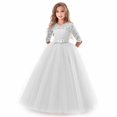 thumbnail image 1 of Robe Longue en Dentelle Florale pour Filles Manches 3/4 Robe de Soirée de Mariage Robe de Danse Formelle Argent, 1 of 3