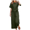 thumbnail image 2 of Tenues d'Été en Coton et Lin 2 Pcs pour Femmes, Ensembles 2 Pcs en Coton et Lin pour Femmes avec Hauts Courts à Bretelles et Pantalons à Jambes Larges, Tenues Décontractées Amples Unies à Col Rond et Manches Courtes, 2 of 6
