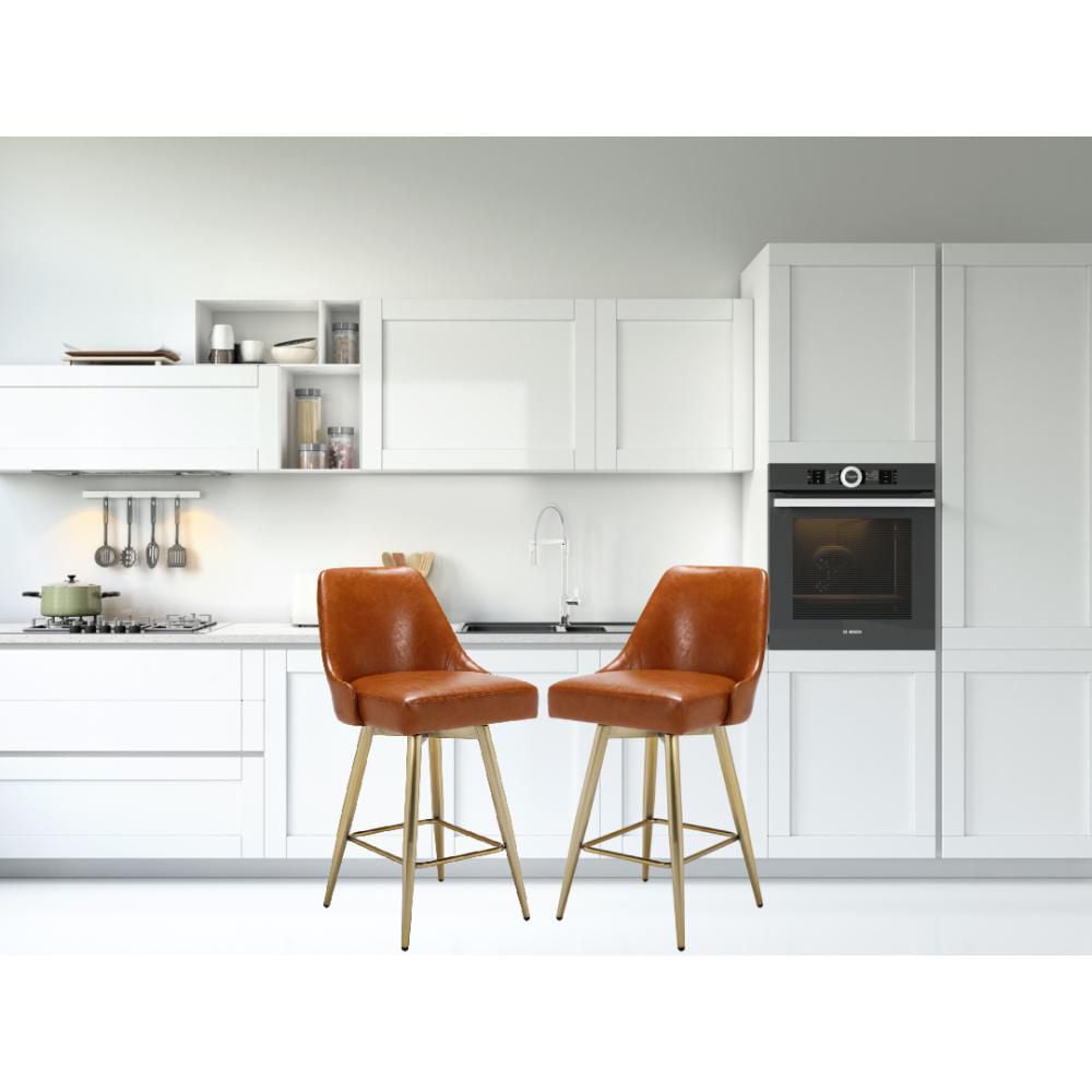 CENTRA STOOLcounter stool made with PU Brushed gold legs38"H (SH 26) x 20"W x 21.5"DSeat: 18"W x 17"DBack: 13" H