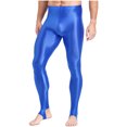 thumbnail image 2 of YUUMIN Men's Shiny Compression Pants Oil Glossy Stretchy Workout Sports Base Layer Trousers Blue A L, 2 of 6