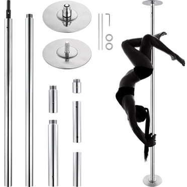 KFFKFF Spinning and Static Dance Pole Kit, Detachable and Adjustable Height, 45mm Durable Stainless Steel, Fitness Pole for Home, Gym, and Club Use, Silver