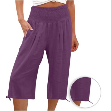 Yuyuzo Linen Capri Pants Women Summer 2025 Elastic Waist Solid Color Loose Fit Capris Fashion Casual Cropped Pant Trousers