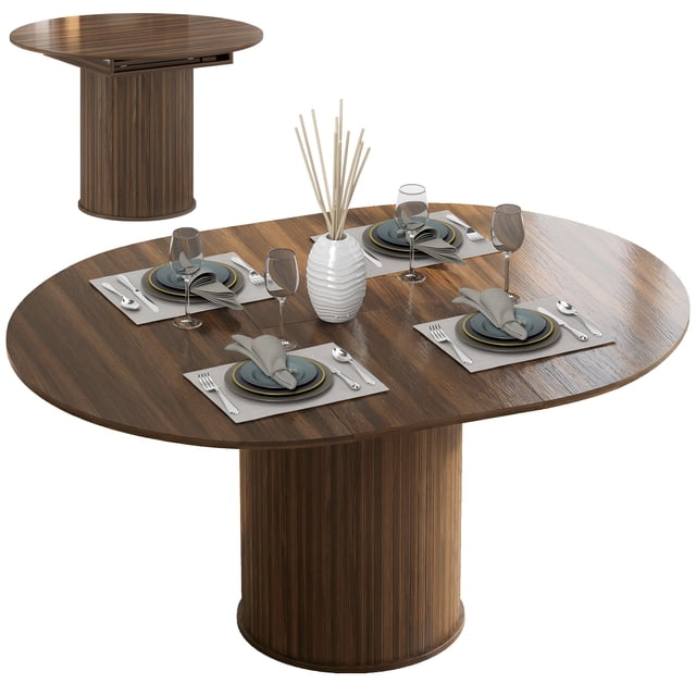 HOMCOM Extendable Dining Table 43.5"-59" Farmhouse Kitchen Table Walnut