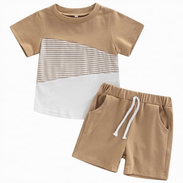 Gubotare Toddler Boys Summer Clothes Boys' 2-Piece Summer Outfit Short Sleeve T-Shirt and Shorts Set Toddler To Big Kid 3T 4T (Khaki,3-4 Years)