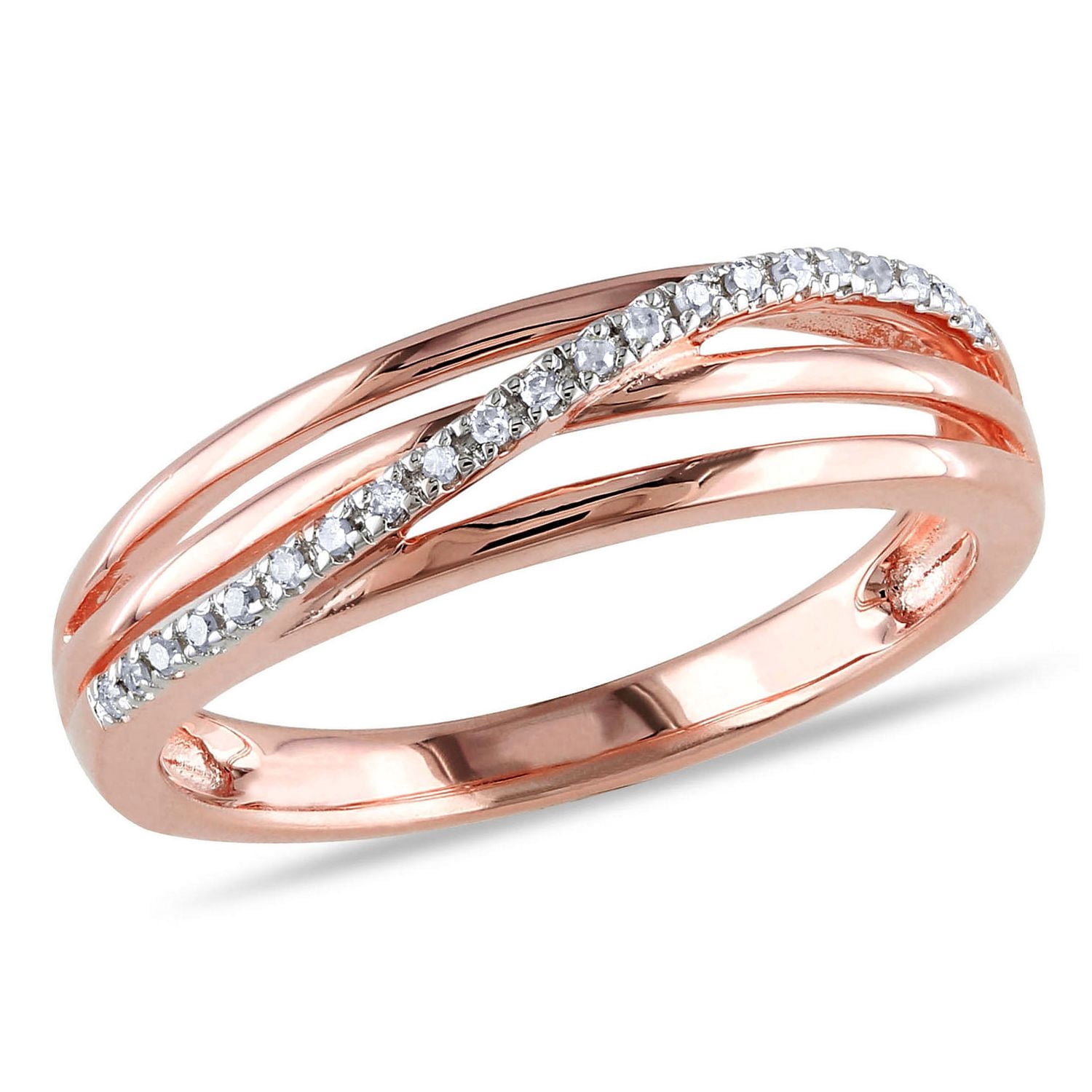 Miabella Diamond-Accent Rose Rhodium Plated Sterling Silver Cross-Over Ring