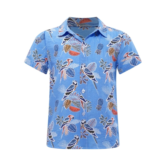 Jowowha Chemises Décontractées d'Été pour Petits Garçons Aloha Luau Col Rabattu Hauts Tropicaux Type H 120