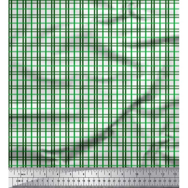 Soimoi Green Moss Georgette Fabric Window Pane Check Printed Craft Fabric by the Yard 42 Inch Wide
