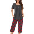thumbnail image 1 of Timegard Ensembles Lounge pour Femmes Col Rond Manches Courtes Haut Plissé Pantalon Capri à Imprimé avec Poches Tenues de Pyjama Confortables, 1 of 7