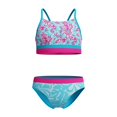 thumbnail image 1 of Speedo Girl's UV Protection Printed Colour Block Thin Strap Two Piece Bikini Set Swimsuit - Picton Blue, Size 16, 1 of 4