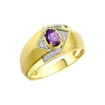 thumbnail image 3 of RYLOS Mens Rings Yellow Gold Plated Silver Ring 6X4MM Oval Shape Gemstone & Diamond Ring Amethyst February Birthstone Rings For Men Men's Rings Silver Rings Size 12, 3 of 7