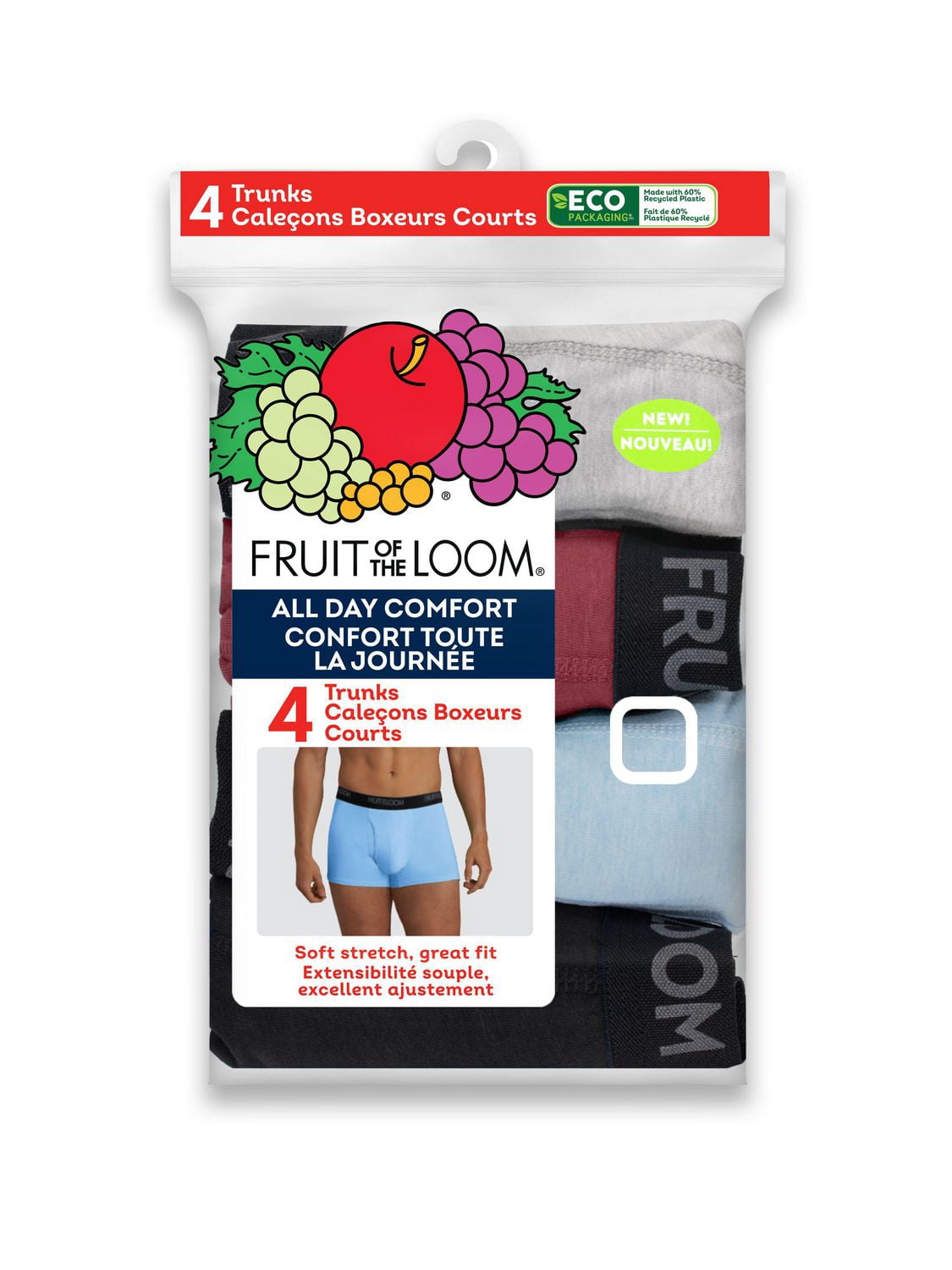 Men's All Day Comfort Cotton Stretch Trunk Underwear, Assorted 4 Pack
