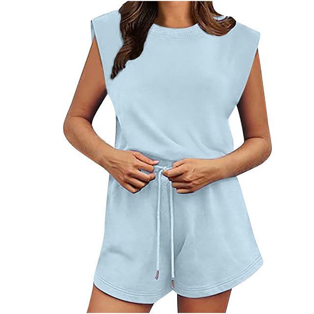 Penkiiy Womens 2024 Rompers Open Back Jumpsuits Onesie One Piece Sweatsuit Outfits with Pockets S Sky Blue