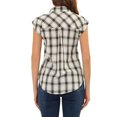 thumbnail image 3 of INSPIRE CHIC Chemise à Carreaux pour Femme à Col Pointu, Manches Courtes à Revers, Boutonnée, S Blanc, 3 of 7