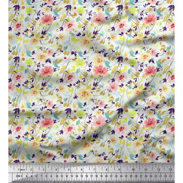 Soimoi Satin Silk Fabric Leaves & Floral Artistic Decor Fabric Printed Yard 42 Inch Wide