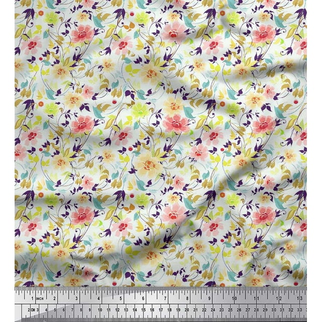 Soimoi Velvet Fabric Leaves & Floral Artistic Printed Fabric 1 Yard 58 Inch Wide