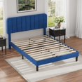 thumbnail image 1 of VECELO Queen Size Upholstered Beds, Modern Platform Bed Frame with Adjustable Headboard, Wooden Slats Support/No Box Spring Needed, Dark Blue, 1 of 8