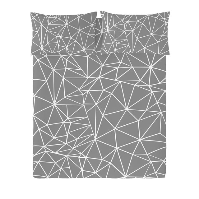 Gouchee Home Triangle Ensemble de Housse de Couette Très Grand avec un Ensemble de Literie Gris 3 Pcs Présentant un Motif Géométrique Triangle Blanc, Fabriqué en Coton percale 100 % Respirant Certifié OEKO-TEX avec 140 Fils au Pouce, Incluant une Housse de Couette (104 Pouces x 92 Pouces) et Deux Taies d'Oreiller Très Grand avec Fermeture Éclair.