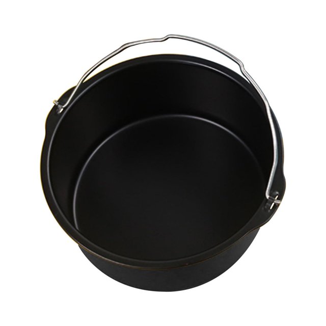 Non Stick Frying Pans 7 Inch Non Stick Airfryer Cake Barrel Baking Pan Tray Frying Basket Non Stick Baking Pan 5 Inch Cake Pan. A round black carbon steel pan with a smooth, double-sided non-stick surface and a metal handle. Designed for baking cakes or frying in air fryers, suitable for 2-3 people. Capacity of 1.3L.