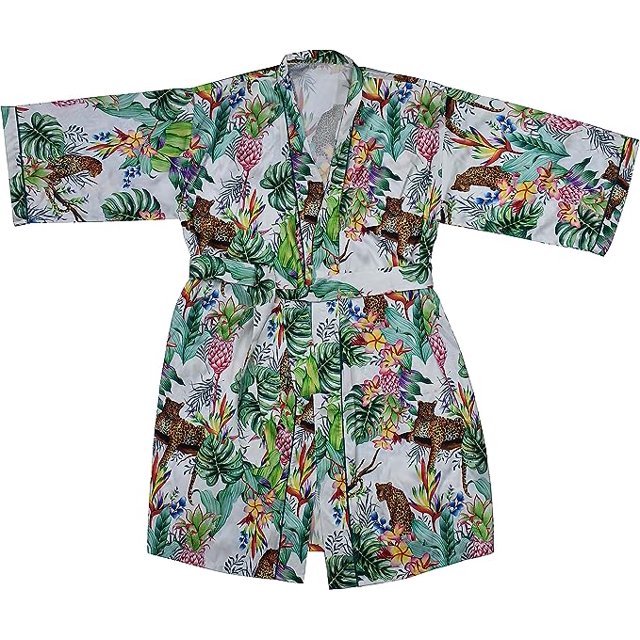 Anuschka Peignoir Imprimé pour Femmes - Collection de Vêtements de Nuit Faite de Polysoie 100 % Recyclée - Ivoire Jungle Queen, TG