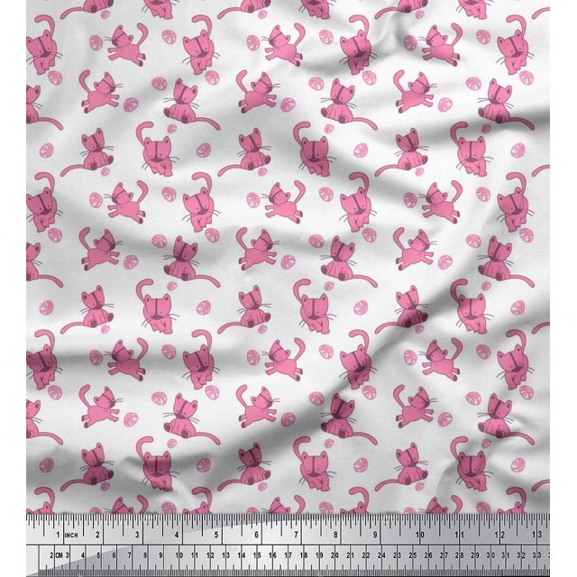 Soimoi Georgette Viscose Fabric Wool & Cat Animal Print Sewing Fabric Yard 42 Inch Wide