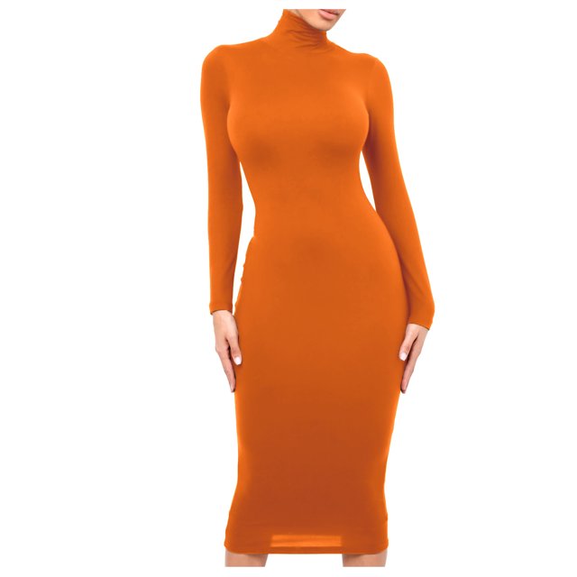 Gspmoly Robes pour Femmes Grande Taille, Mode Femme Robe Longue Ajustée à Col Montant à Manches Longues Robe de Couleur Unie Robes de Cocktail pour Femmes Offres