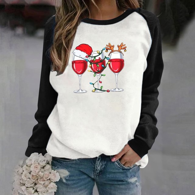 EGNMCR Chandails en Molleton à Capuche pour Femmes, Chandails en Molleton pour Femmes, Chandail à Capuchon Décontracté à Manches Longues pour Femmes, Hauts à Manches Longues Décontractés pour Femmes, Chemises Amples à Col Rond, Blouse Imprimée Graphique Women Blouse