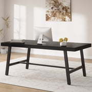 71 Inch Farmhouse Dining Table Rectangular, Modern Wood Kitchen Table for 6 to 8 with Adjustable Feet, Seats Dining Living Room, Black/Brown/Grey/Wood