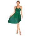 thumbnail image 3 of Oyolan Robe de Danse Ballet à Sequins pour Femmes Bretelles Spaghetti Col en V Ourlet Haut Bas Danseuse Lyrique Verte P, 3 of 7