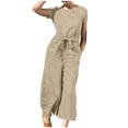 thumbnail image 1 of Yuyuzo Women Cotton Linen Jumpsuits Summer One-Piece Outfits Short Sleeve Wide Leg Long Pants Rompers, 1 of 7