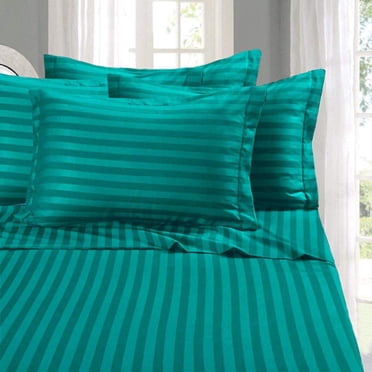 1800 Thread Count Egyptian Quality Luxurious Wrinkle Resistant 6 Piece DAMASK Stripe Bed Sheet Set, Full Turquoise