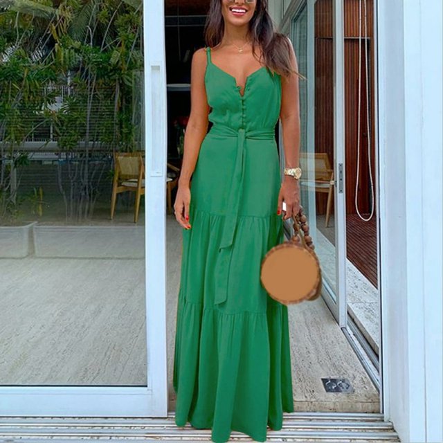 MesaSe Robe de Plage Mode Femme Été Boho Sans Manches à Bretelles Col en V Bandage Fête