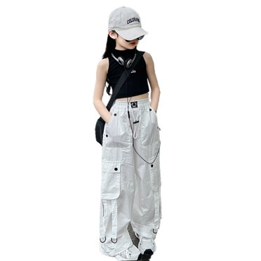 TIWEKE Trendy Girls Cargo Pants High Waist Wide Leg Joggers for Casual Dance Outdoor Sports Everyday Activities，Size 12-13 Years