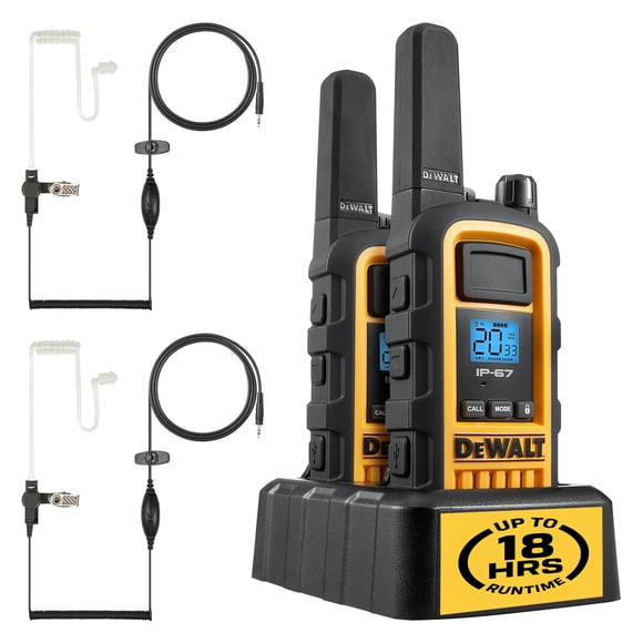DeWalt DXFRS800 Talkies-Walkies Robustes avec Écouteurs et Station de Recharge (2 Radios) - Radios Bidirectionnelles Rechargeables 2 W à Longue Portée, Étanches