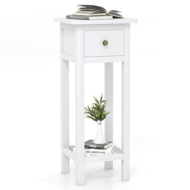 Gymax Solid Wood Side Table Rectangular Sofa Side Table w/ Acacia Wood Top Telephone Table White