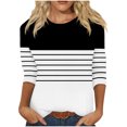 thumbnail image 1 of Hauts à Manches Longues pour Femmes Manches 3/4 Hauts pour Femmes Col Ras du Cou Décontractés Tendance Chandails à Enfiler Blouses Mode d'Automne T-Shirts Rayés Tuniques Basiques S-9 Noir P, 1 of 5