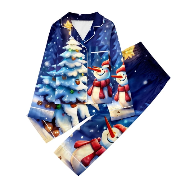 TIWEKE Girls Sleepwear & Robes Children's Christmas Print Long Sleeve Trousers Cardigan Pyjamas Two Sets for Cozy Nights and Festive,Sizes 7-8 Years
