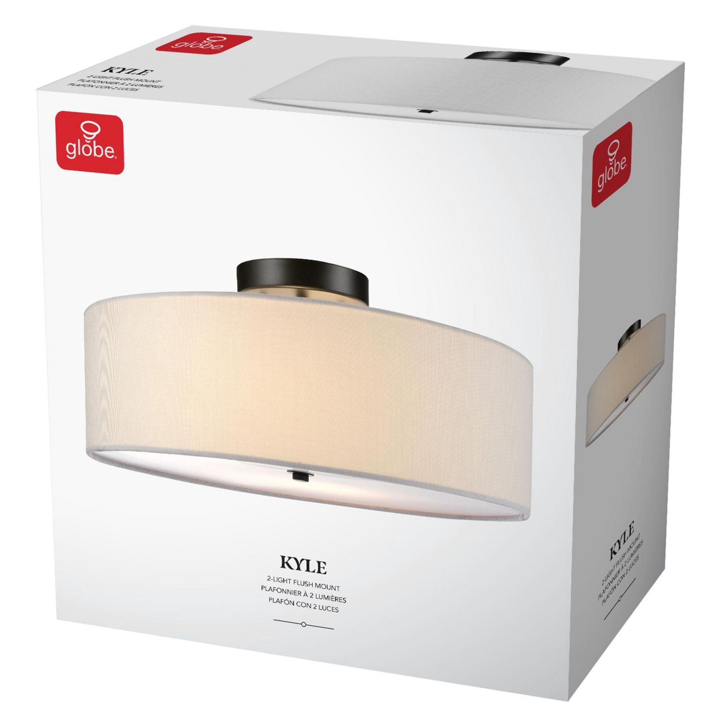 Globe Electric Kyle 2-Light Metal Flush Mount Ceiling Light, Dark Bronze, White Linen Shade, 60315