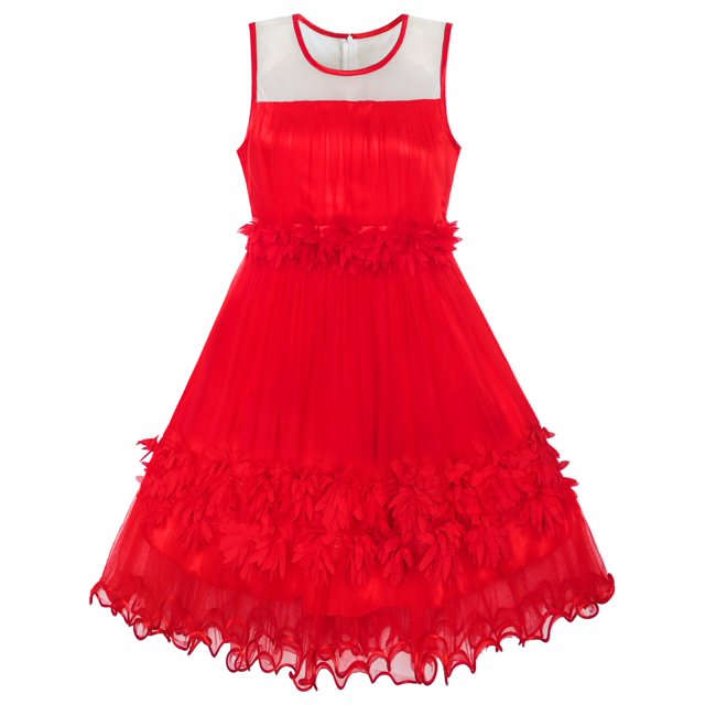 Robe Fille Rouge Fleur Dimensionnelle Anniversaire Mariage Robe 6 Ans
