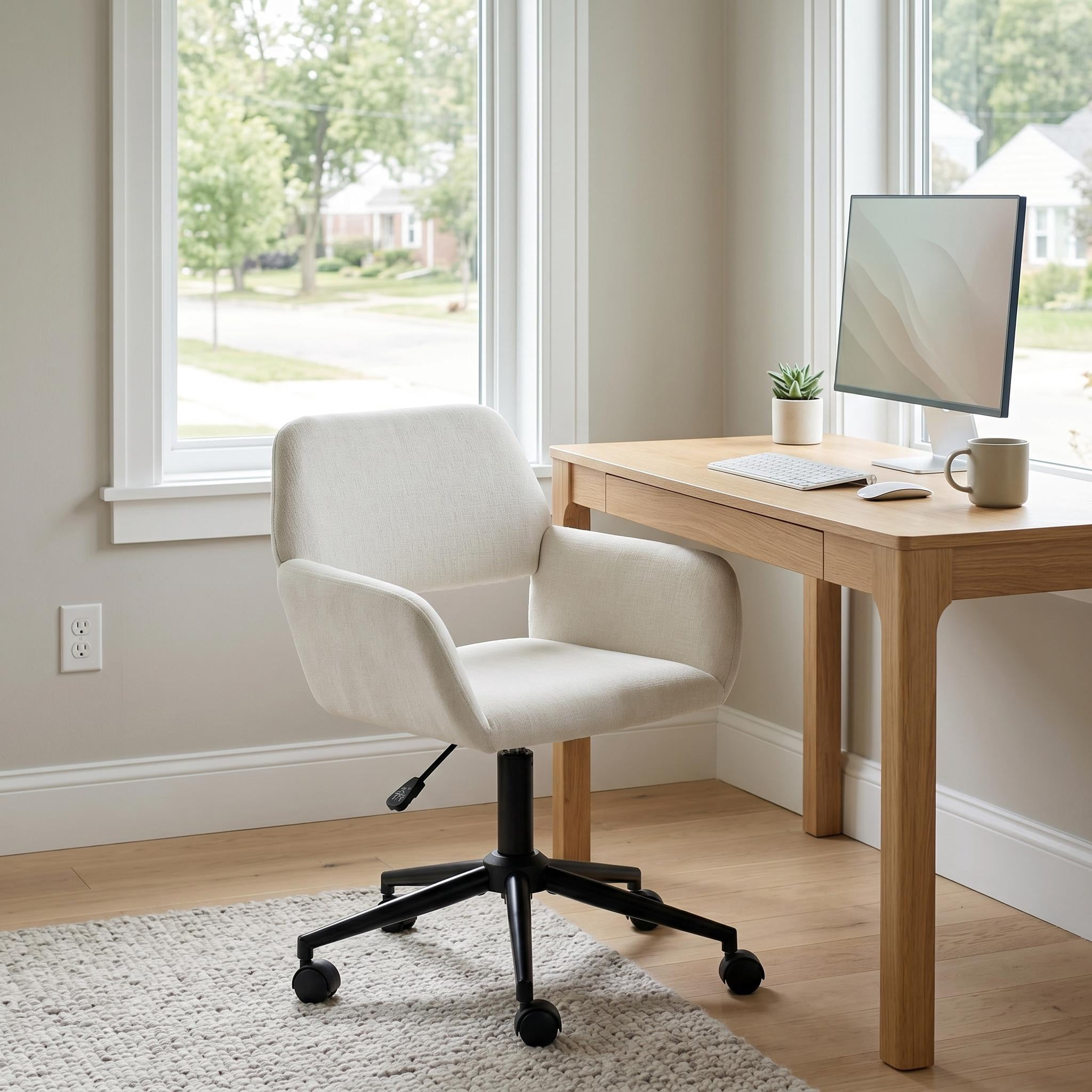 Homy Casa Chaise de Bureau Pivotante 24 po, 1 Pièce, Fauteuil de Bureau Réglable en Chenille avec Base en Métal pour Bureau, Coiffeuse, Étude, Beige