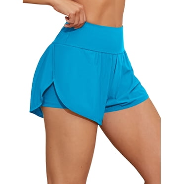 Charmo High Waisted Sport Swim Shorts for Womens Side Slits Boardshorts with Pockets UPF 50+