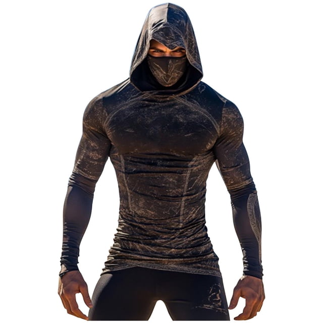 LOVZFMLL Chandails à Capuchon pour Hommes, Chandail à Capuchon de Performance Camouflage avec Masque Facial Intégré, Respirant pour Course Athlétique en Plein Air Randonnée, Coupe Décontractée Vêtements d'Automne