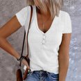 thumbnail image 2 of Ribbed Shirts Tops Women Summer - Womens Short Sleeve Ribbed Tops Basic Knit Shirts Button V Neck Casual Summer Tshirt, 2 of 6