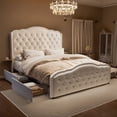 thumbnail image 4 of GUNAITO Queen Size Bed Frame with 4 Storage Drawers, Velvet Upholestered Platform Bed with Wingback Buttons Headboard and Bedside Storage Board, White, 4 of 11