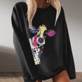 thumbnail image 2 of Leutsin Ladies O-Neck Solid Color Printing Long-Sleeved Loose Striped Casual Top, 2 of 5