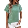 thumbnail image 1 of AherBiu Hauts d'Été pour Femmes à Manches Courtes, Rayés, Côtelés, Col Ras du Cou, Chemises Décontractées Amples, Blouse, 1 of 7
