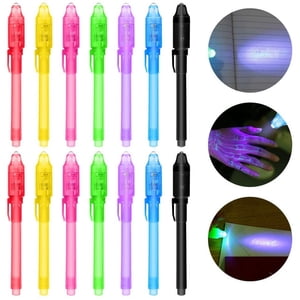Stylo à encre invisible 14Pcs Spy Pen avec UV Black Light Magic Spy Marker Kid stylos pour message secret fête d'anniversaire, écrire un message secret