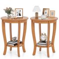 thumbnail image 1 of Costway 2 PCS 2-Tier End Table 18" Round Compact Sofa Side Nightstand with Storage Shelf Light Brown, 1 of 9