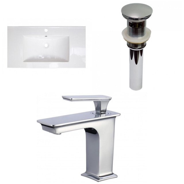 American Imaginations 32-in. W 1 Hole Ceramic Top Set In White Color - Overflow Drain Incl. AI-32490