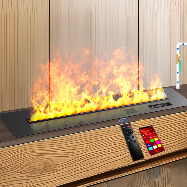 80cm Water Vapor Fireplace,Manual & Auto Water Supply Options,3D Realistic Multi-Colour Flame,Smart APP/Remote/Touch Control,Timer & Child Lock